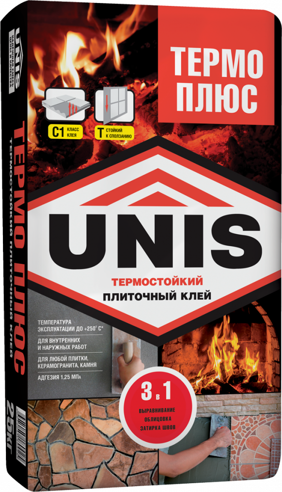 картинка Клей для плитки термостойкий Юнис (UNIS) Термо плюс 25кг от магазина СтройМаркет
