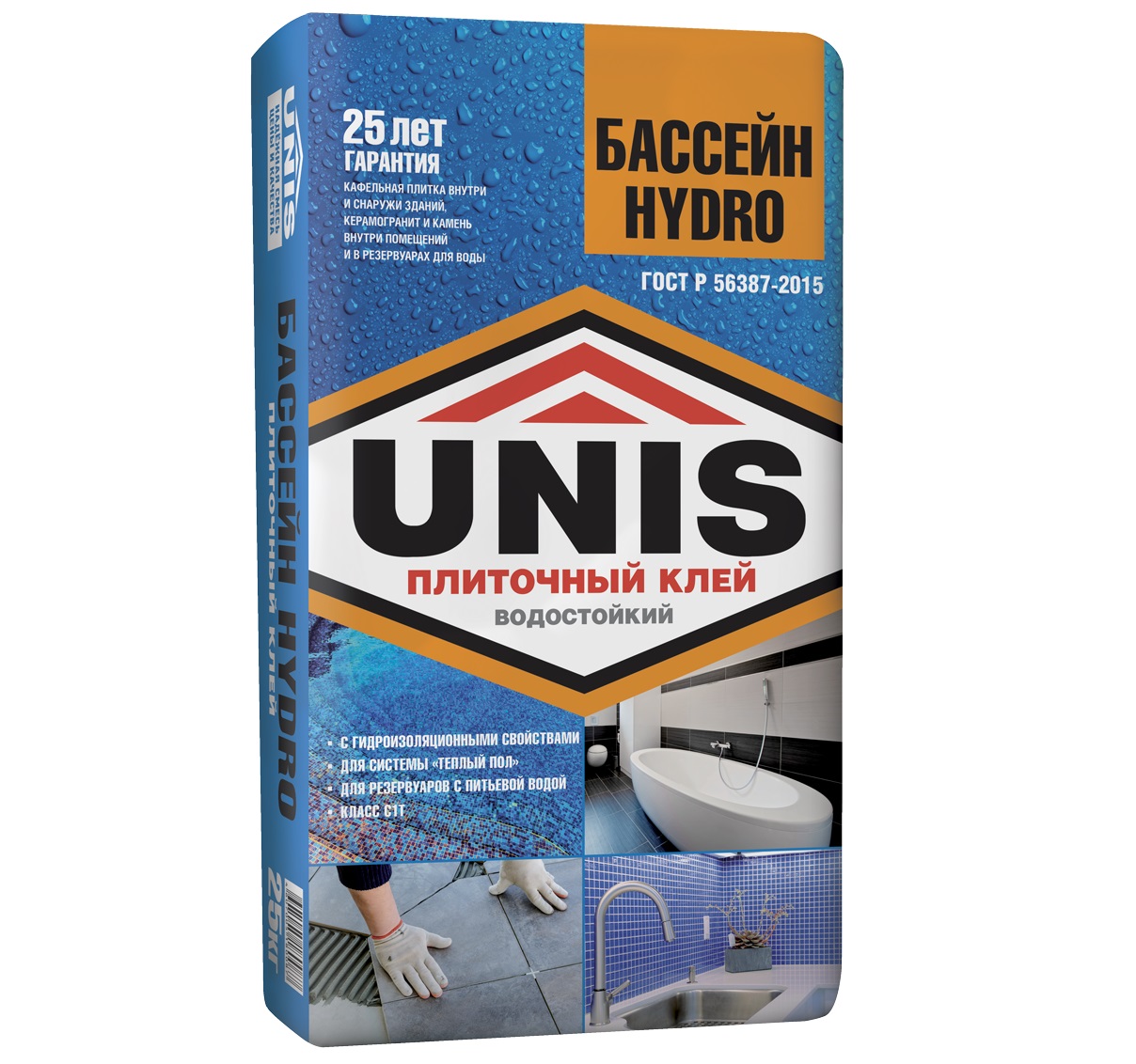 картинка Клей для плитки Юнис (UNIS) Бассейн HYDRO 25кг от магазина СтройМаркет