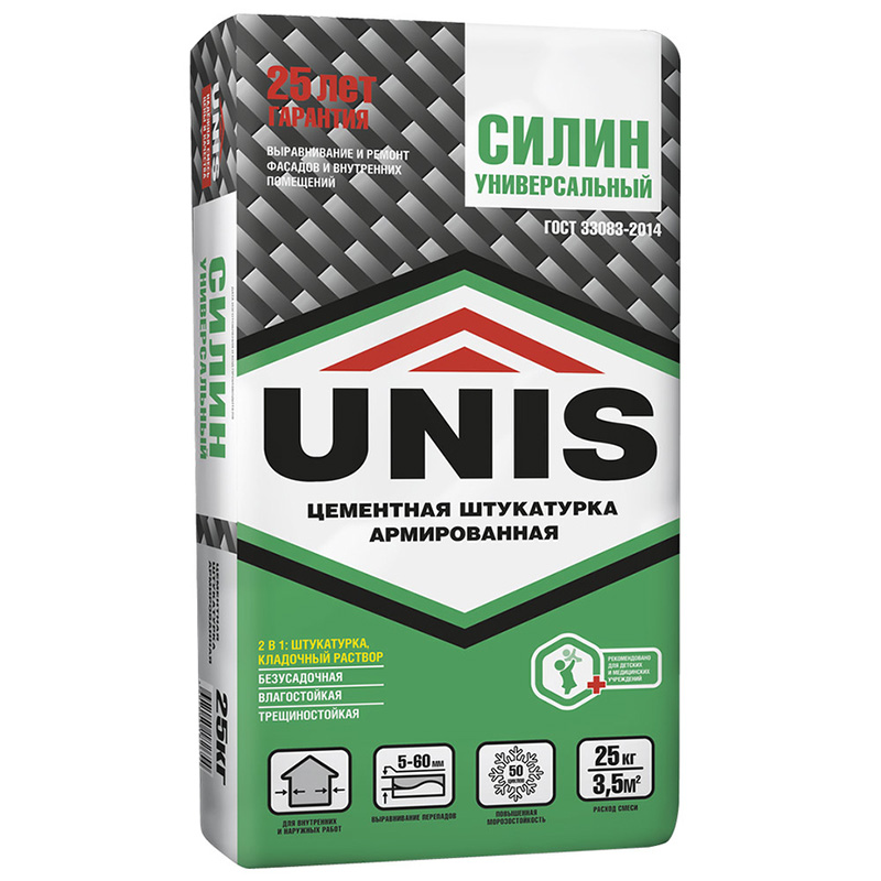 картинка Штукатурка армированная цементная  Юнис (UNIS) Силин Универсальный 25кг от магазина СтройМаркет